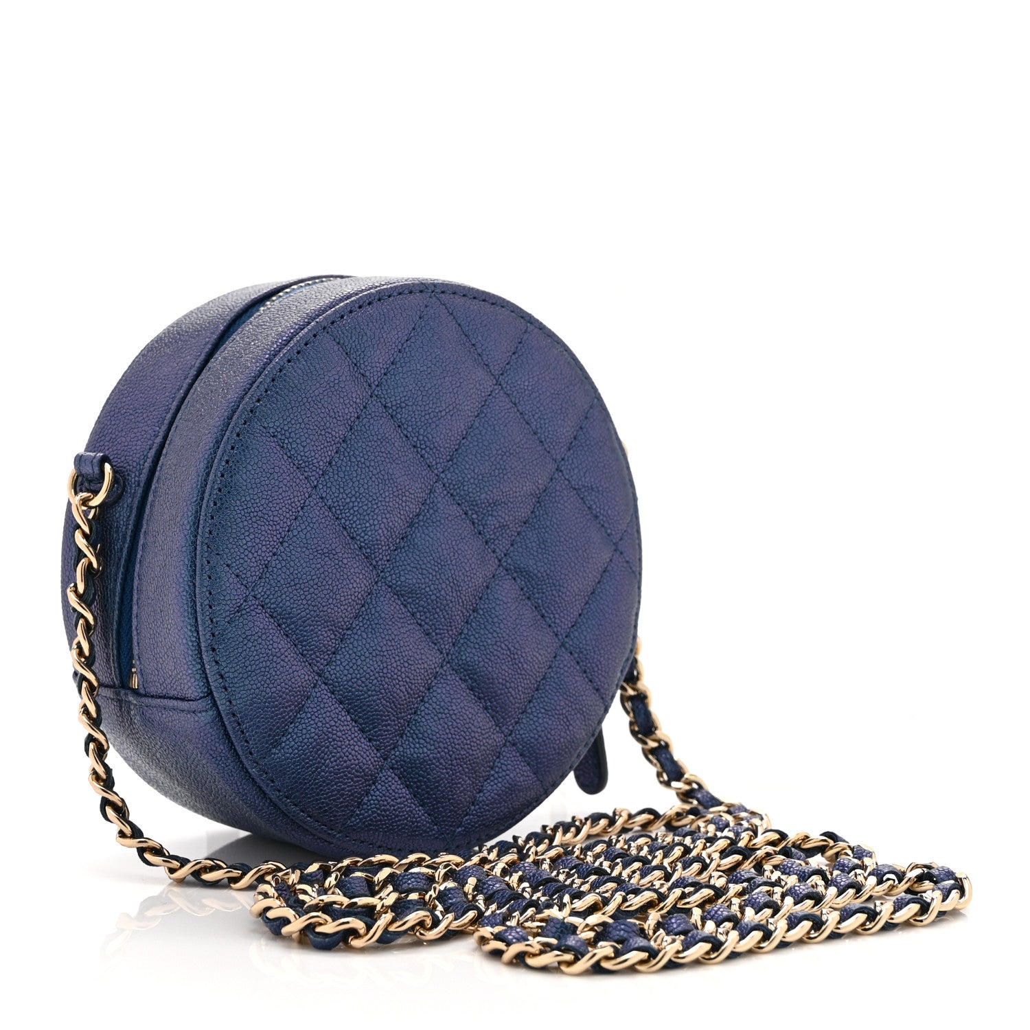 Chanel Iridescent Caviar Quilted Round Clutch With Chain Blue 3 of 10