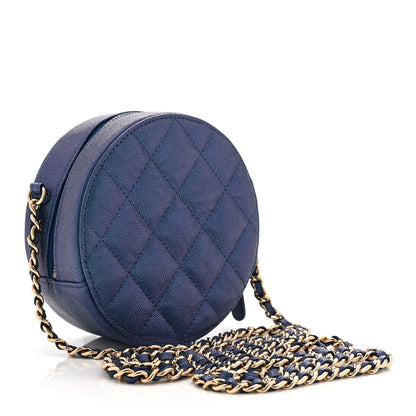 Chanel Iridescent Caviar Quilted Round Clutch With Chain Blue 3 of 10