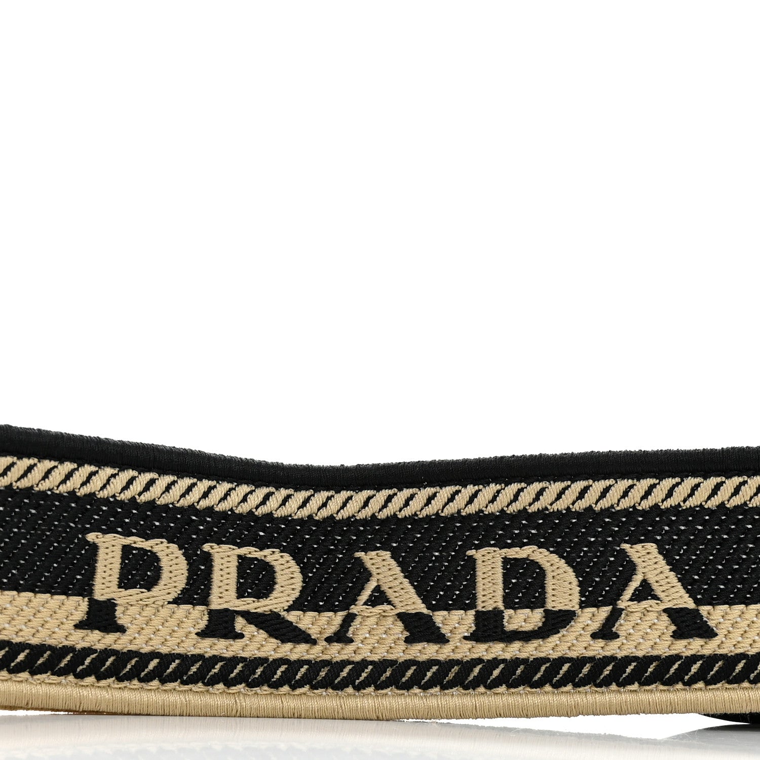 Prada Canvas Calfskin Logo Shoulder Strap Black Beige 3 of 4
