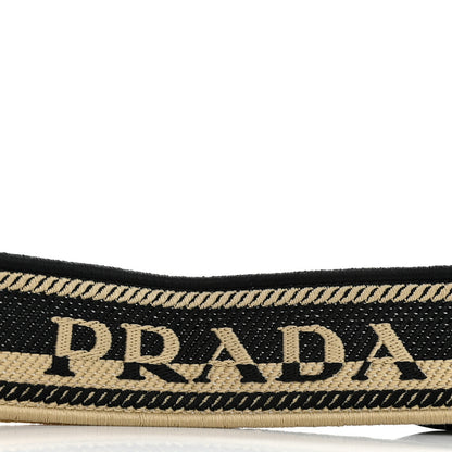 Prada Canvas Calfskin Logo Shoulder Strap Black Beige 3 of 4