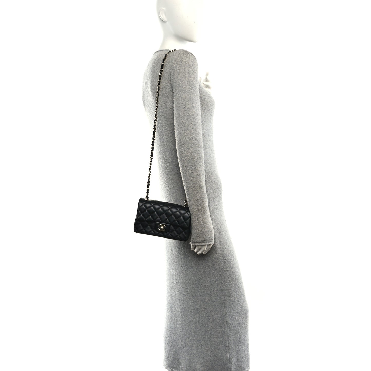 Lambskin Quilted Mini Rectangular Flap Black