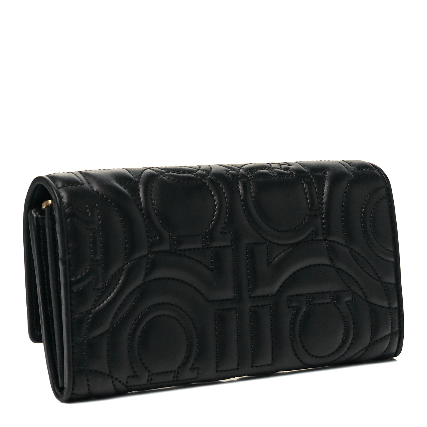 Salvatore Ferragamo Calfskin Quilted Continental Wallet Black 2 of 9