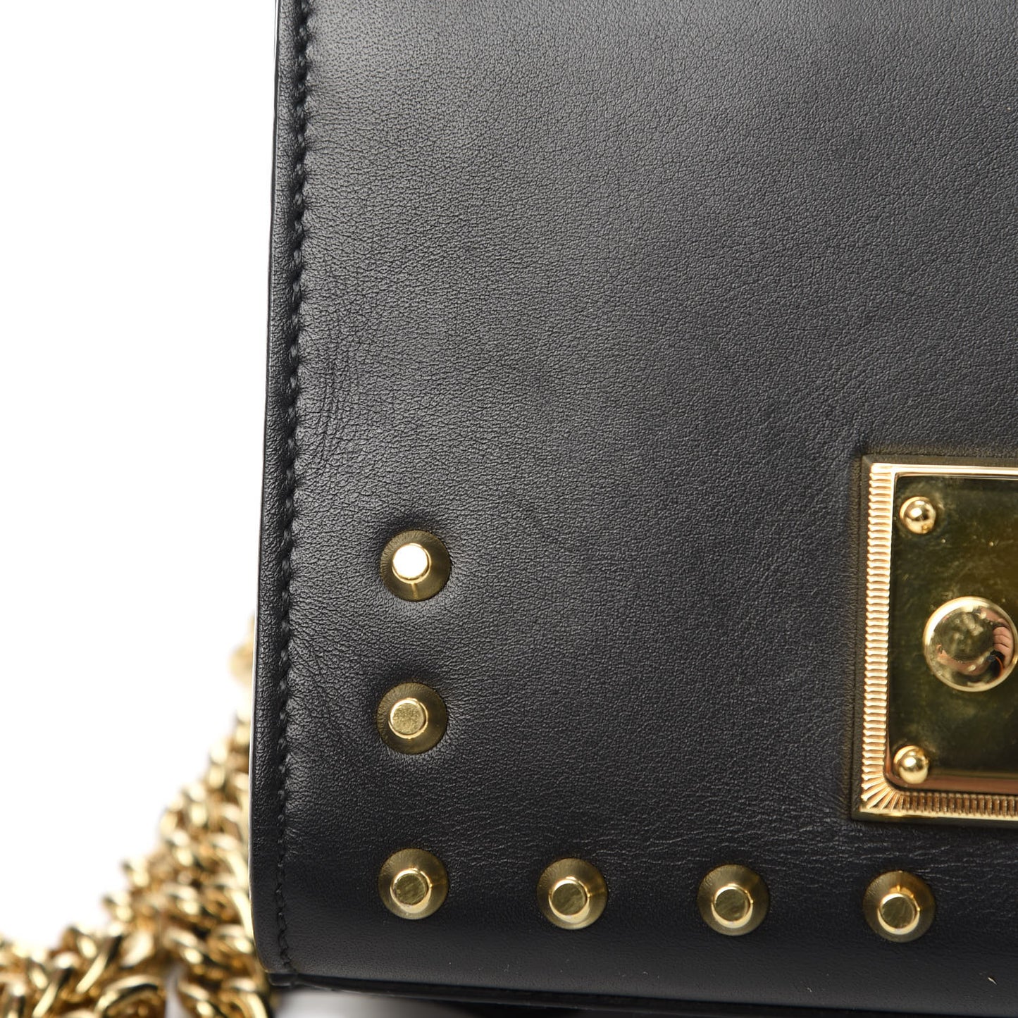 Calfskin Studded Small Padlock Shoulder Bag Black