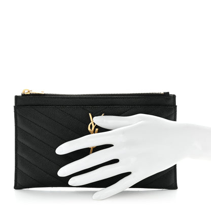 Saint Laurent Grain De Poudre Chevron Monogram Bill Pouch Black 2 of 8