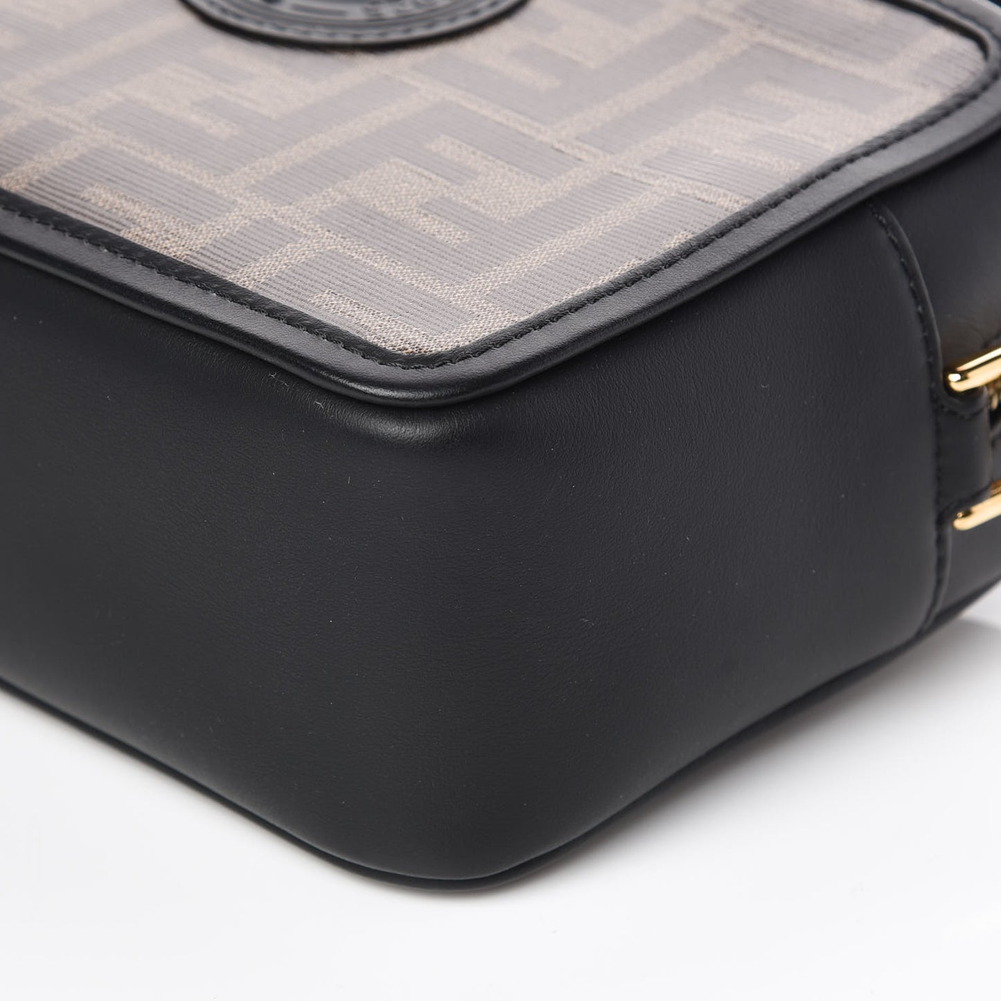 Glazed Fabric Vitello Century FF 1974 Stamp Patch Mini Camera Case Mogano Panna Black