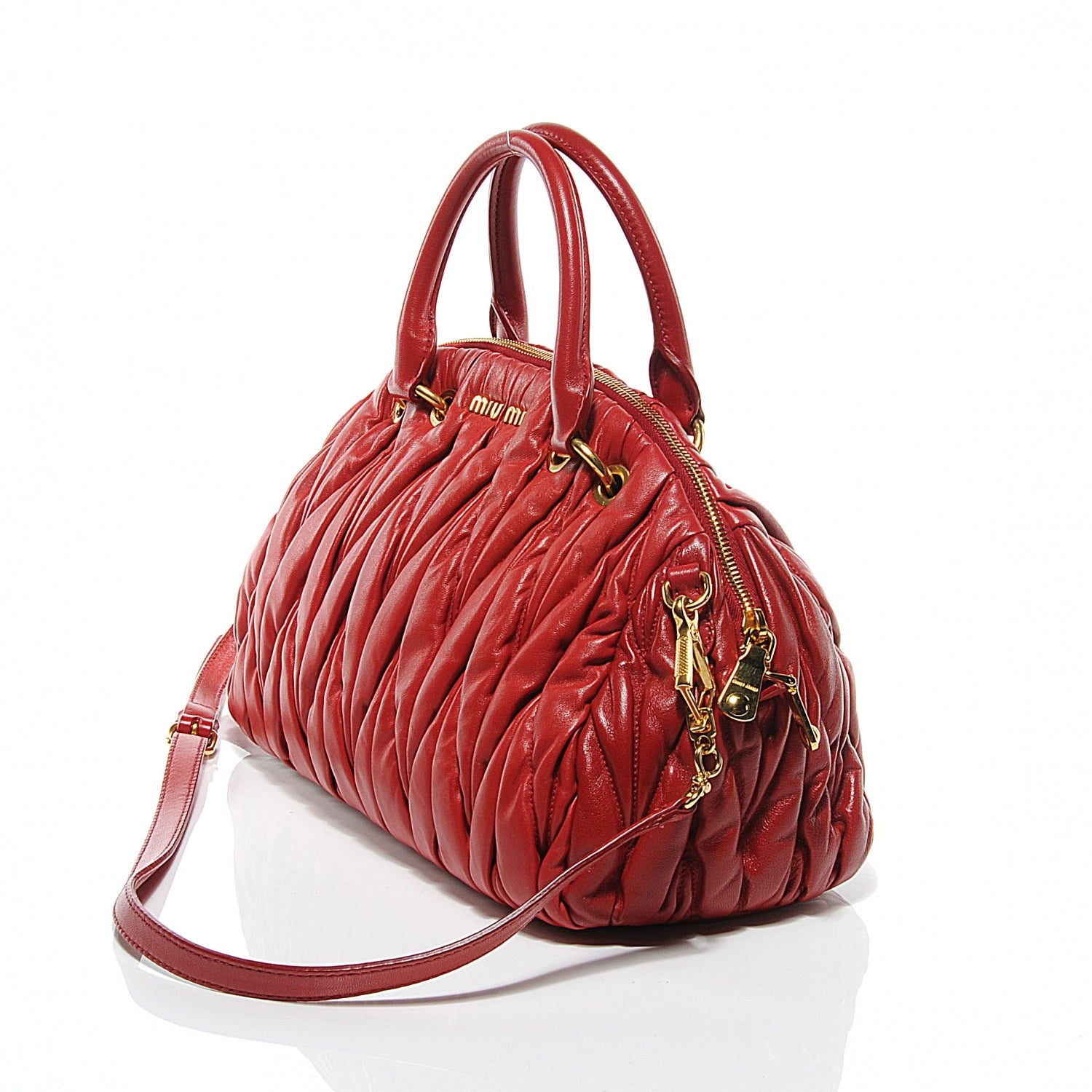 Miu Miu Leather Matelasse Bowler Red 7 of 9