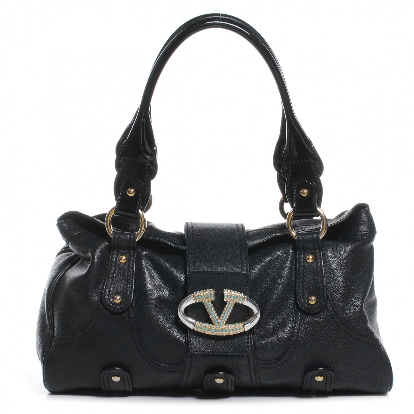 Leather Catch Satchel Black