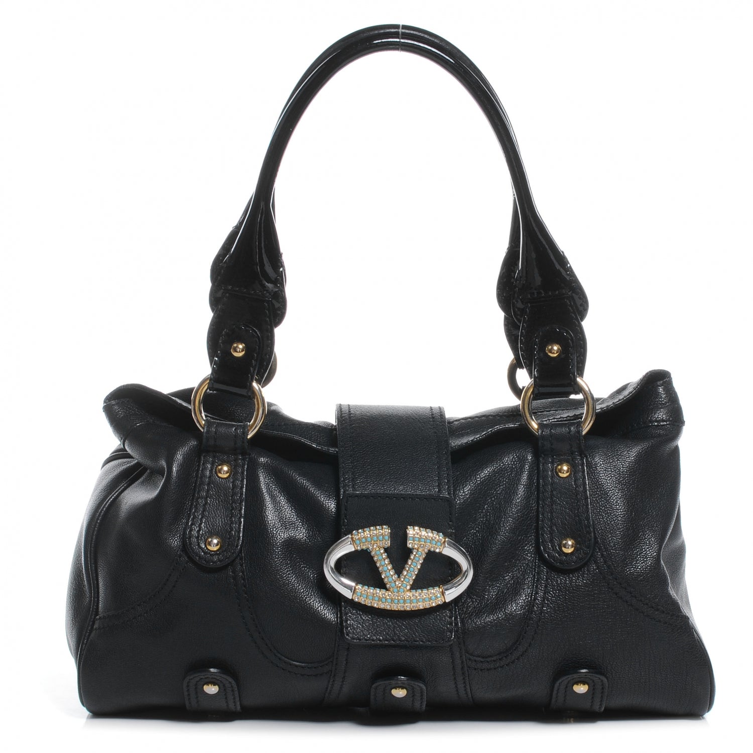 Valentino Garavani Leather Catch Satchel Black 1 of 7