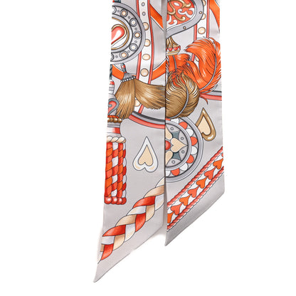 Hermes Silk Harnais De Coeur Twilly Gris Perle Orange Gris Bleute 2 of 4