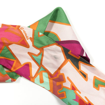 Hermes Silk Graff Graffiti Twilly Fuchsia Orange Vert 3 of 4
