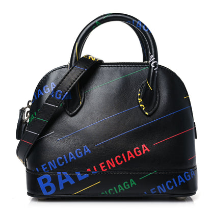 Balenciaga Calfskin Logo Print XXS Ville Top Handle Bag Black Multicolor 1 of 8