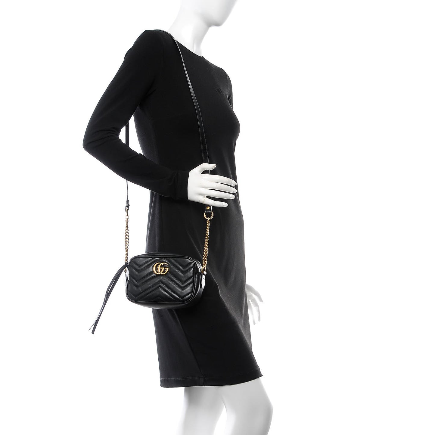 Calfskin Matelasse Mini GG Marmont Chain Shoulder Bag Black