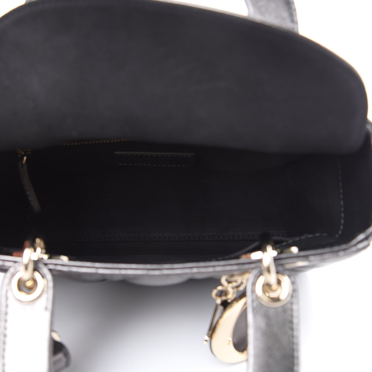 Metallic Grained Calfskin Cannage Small Lady Dior Gunmetal