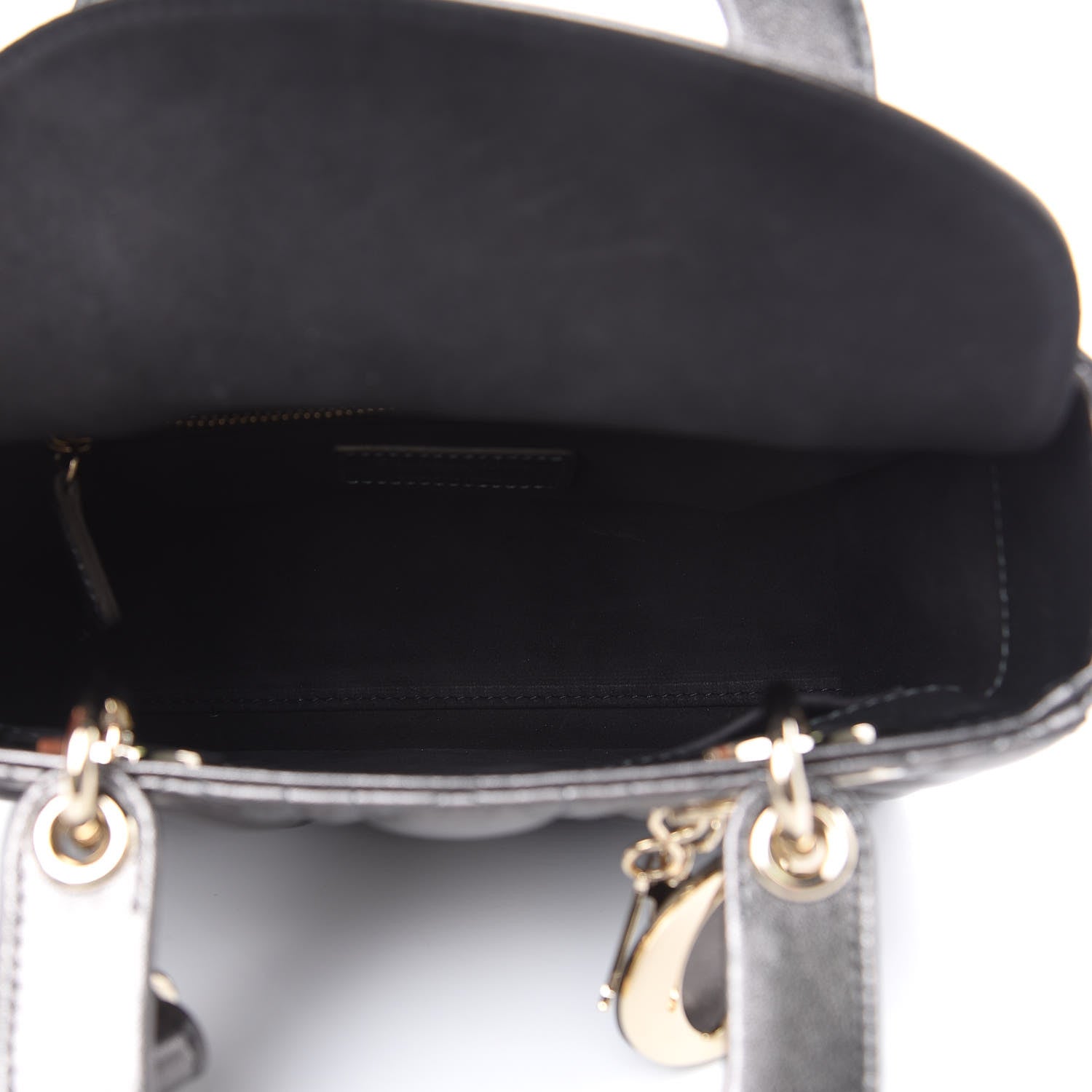 Christian Dior Metallic Grained Calfskin Cannage Small Lady Dior Gunmetal 5 of 9