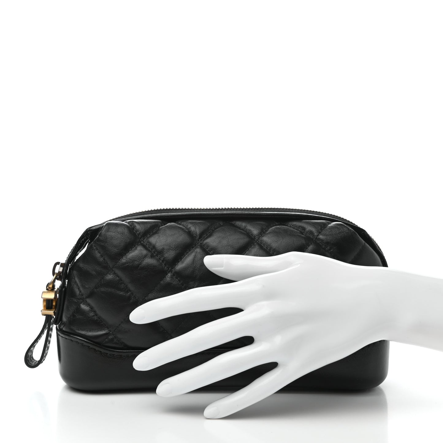 Aged Calfskin Quilted Gabrielle Cosmetic Case Black