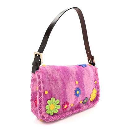 Fendi Felt Flower Applique Baguette Pink Multicolor 3 of 9