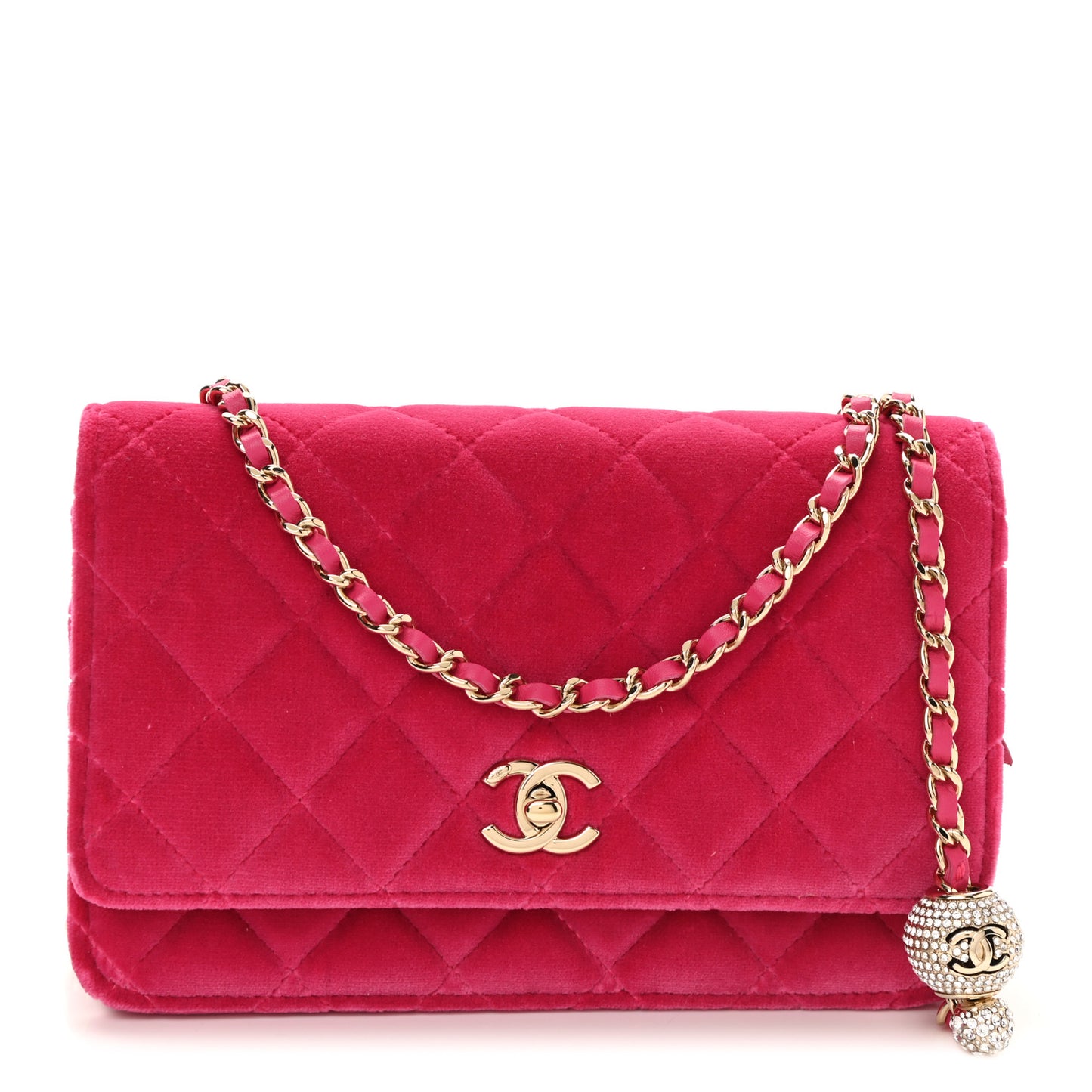 Velvet Quilted Pearl Crush Wallet On Chain WOC Pink