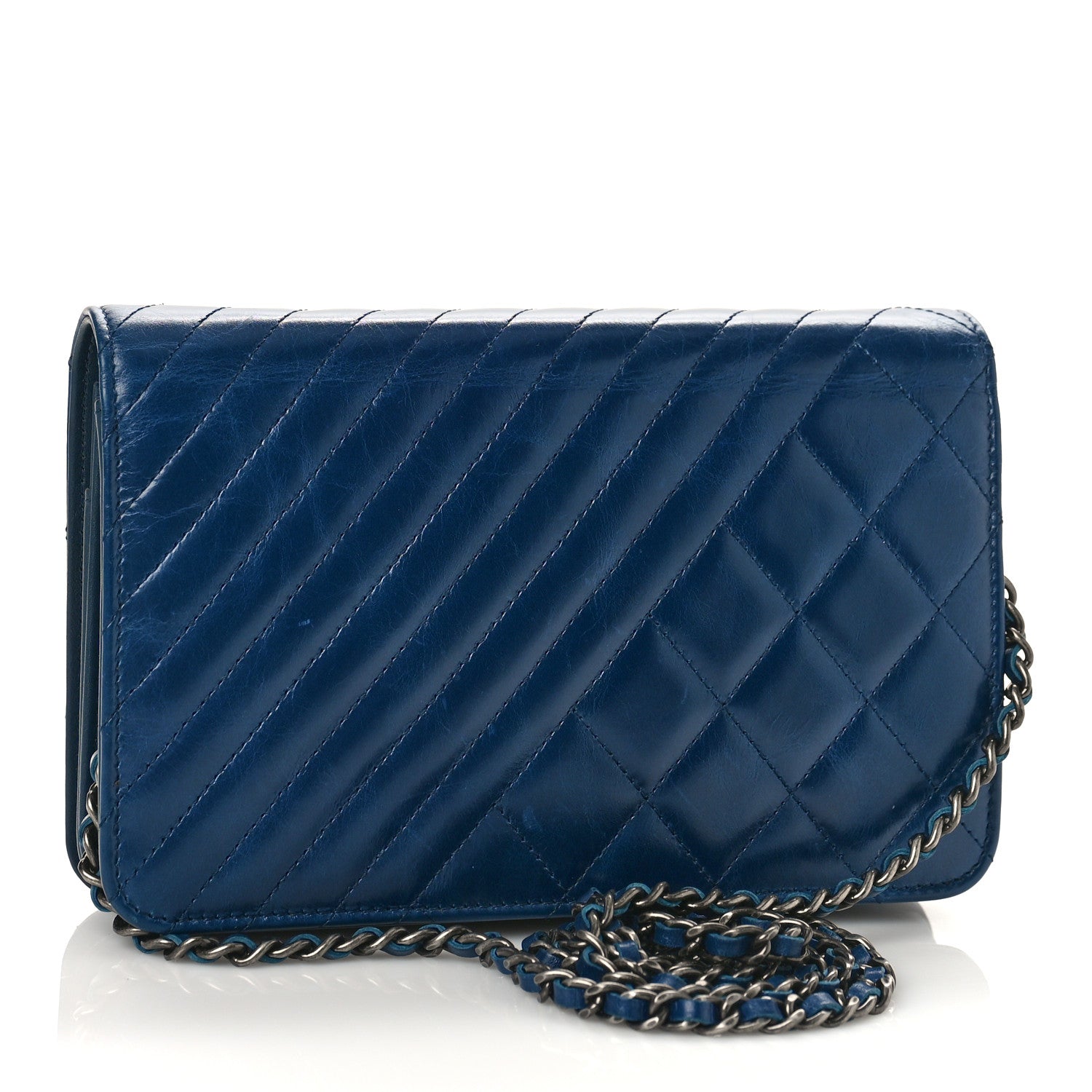 Chanel Glazed Calfskin Quilted Coco Boy Wallet On Chain WOC Blue 3 of 10