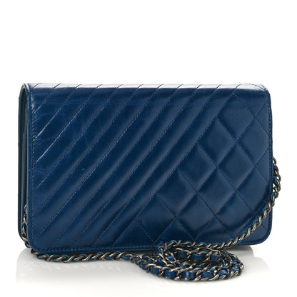 Chanel Glazed Calfskin Quilted Coco Boy Wallet On Chain WOC Blue 3 of 10