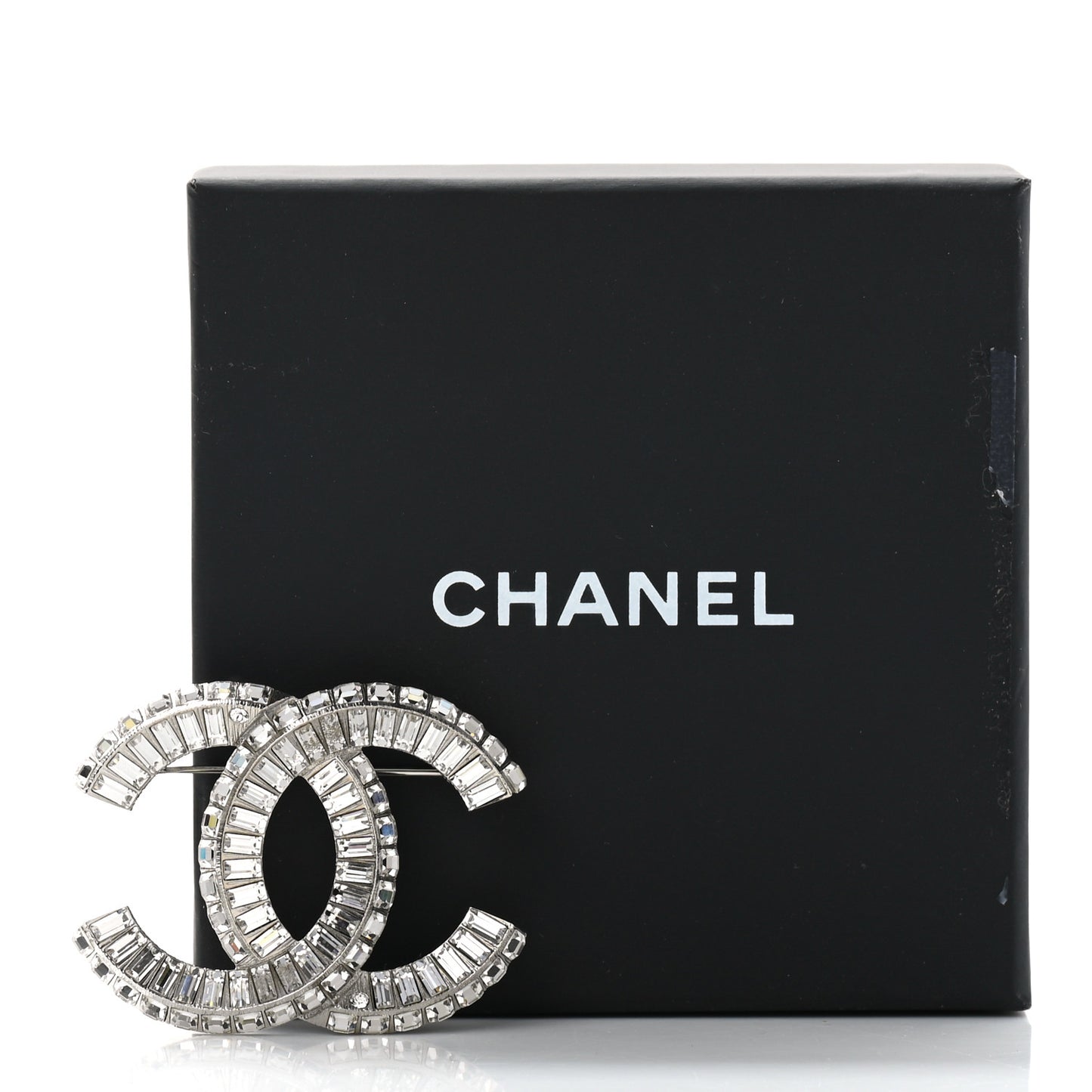 Baguette Crystal CC Brooch Silver