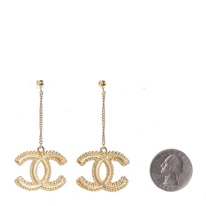Chanel CC Drop Earrings Matte Gold 2 of 3