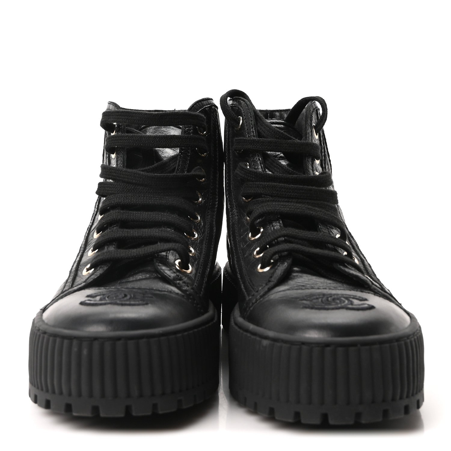 Chanel Aged Calfskin Lace Up Cap Toe Sneakers 36 Black White 3 of 9
