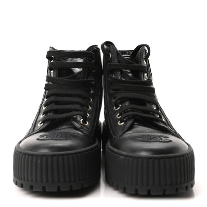Chanel Aged Calfskin Lace Up Cap Toe Sneakers 36 Black White 3 of 9