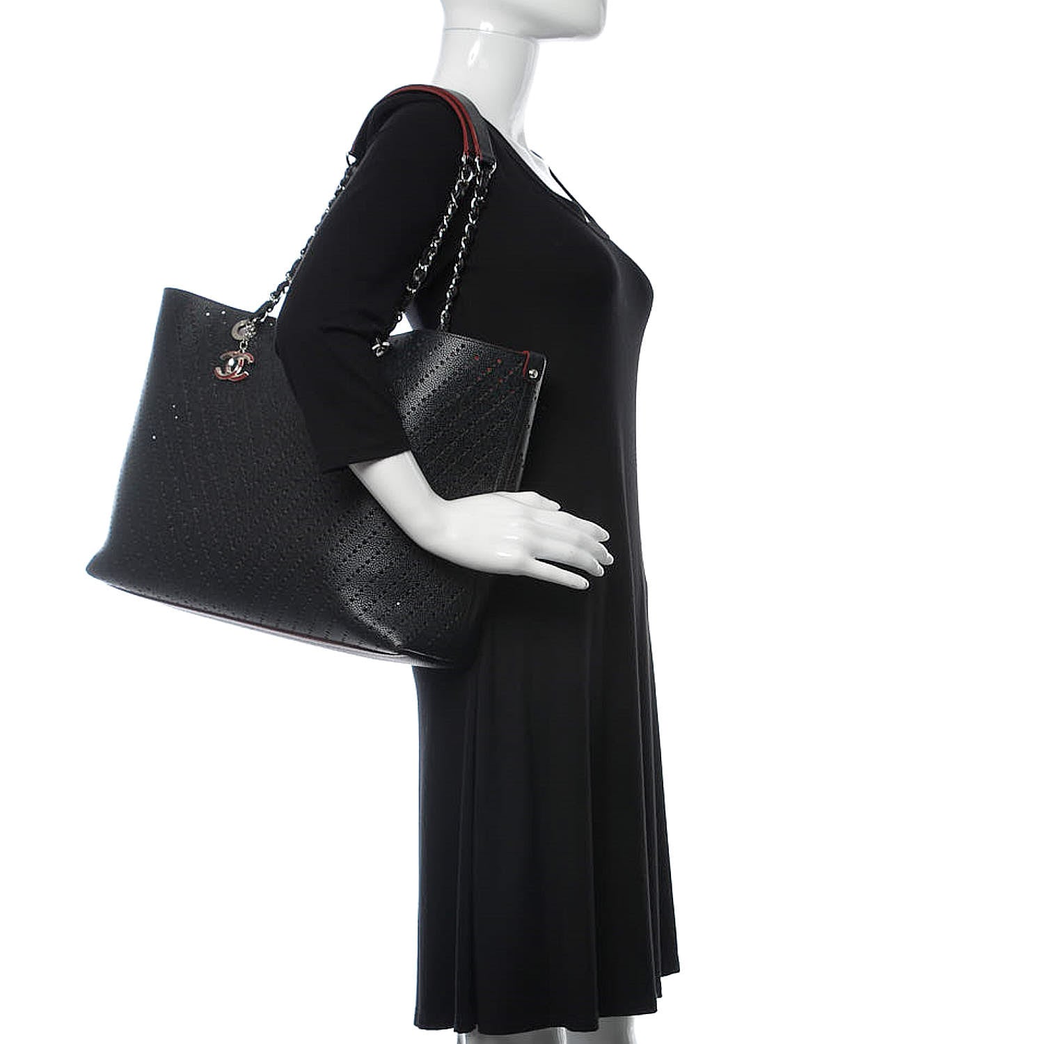 Chanel Perforated Grained Calfskin Large Shopping Tote Black 2 of 12