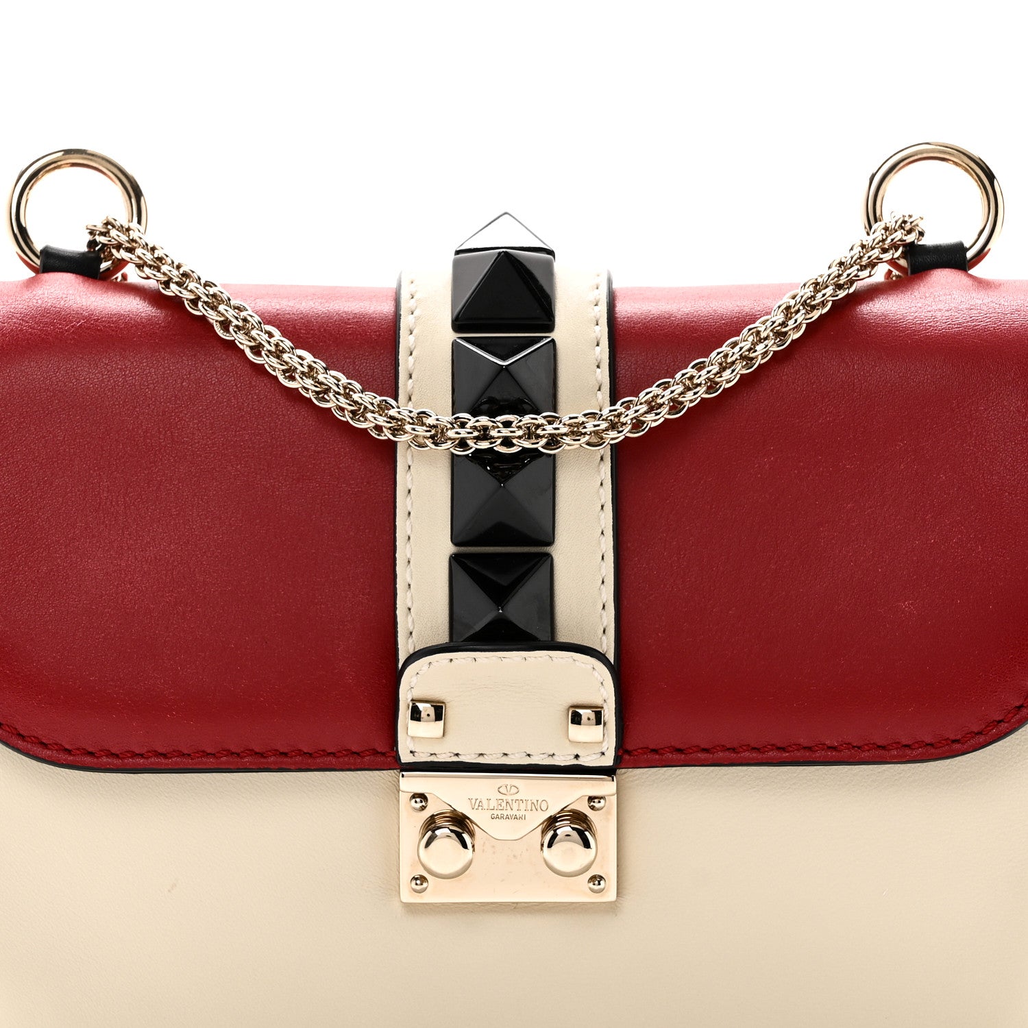 Valentino Garavani Vitello Small Glam Lock Rockstud Flap Red Ivory Black 7 of 9