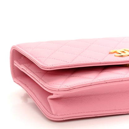 Chanel Lambskin Quilted Pick Me Up Wallet On Chain WOC Light Pink 10 of 11