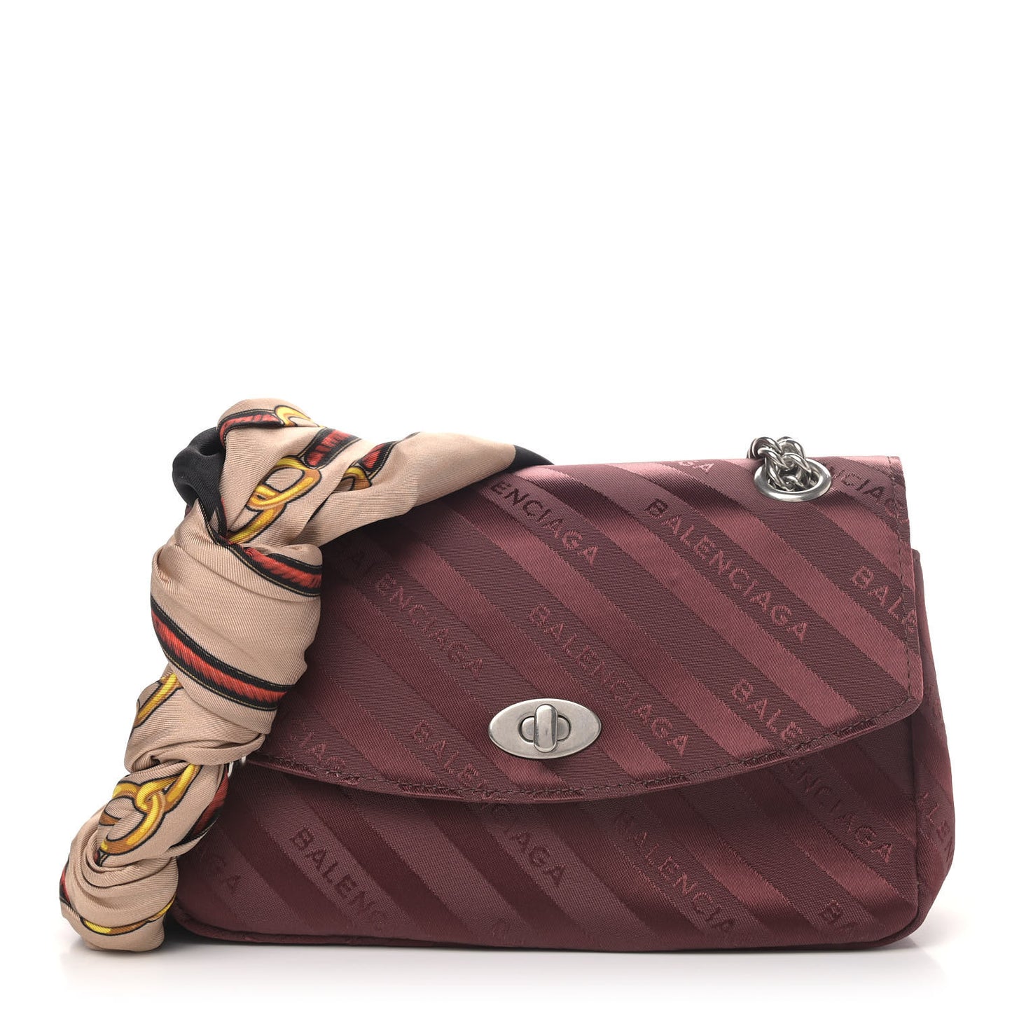 Nylon Jacquard Diagonal Logo Small Scarf Lock Chain Shoulder Bag Rouge Bordeaux Black Beige