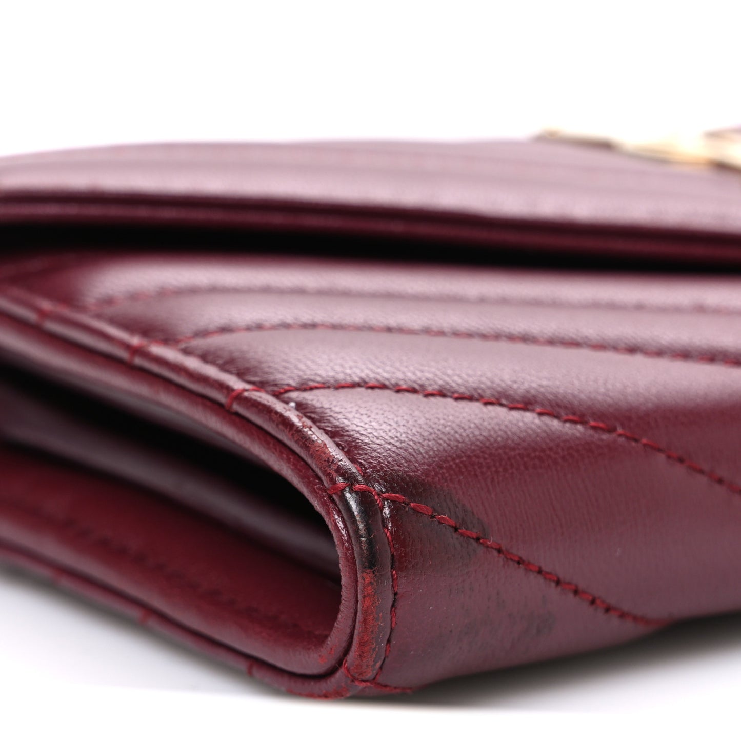 Calfskin Matelasse Chevron Monogram Flap Wallet Dark Bordeaux