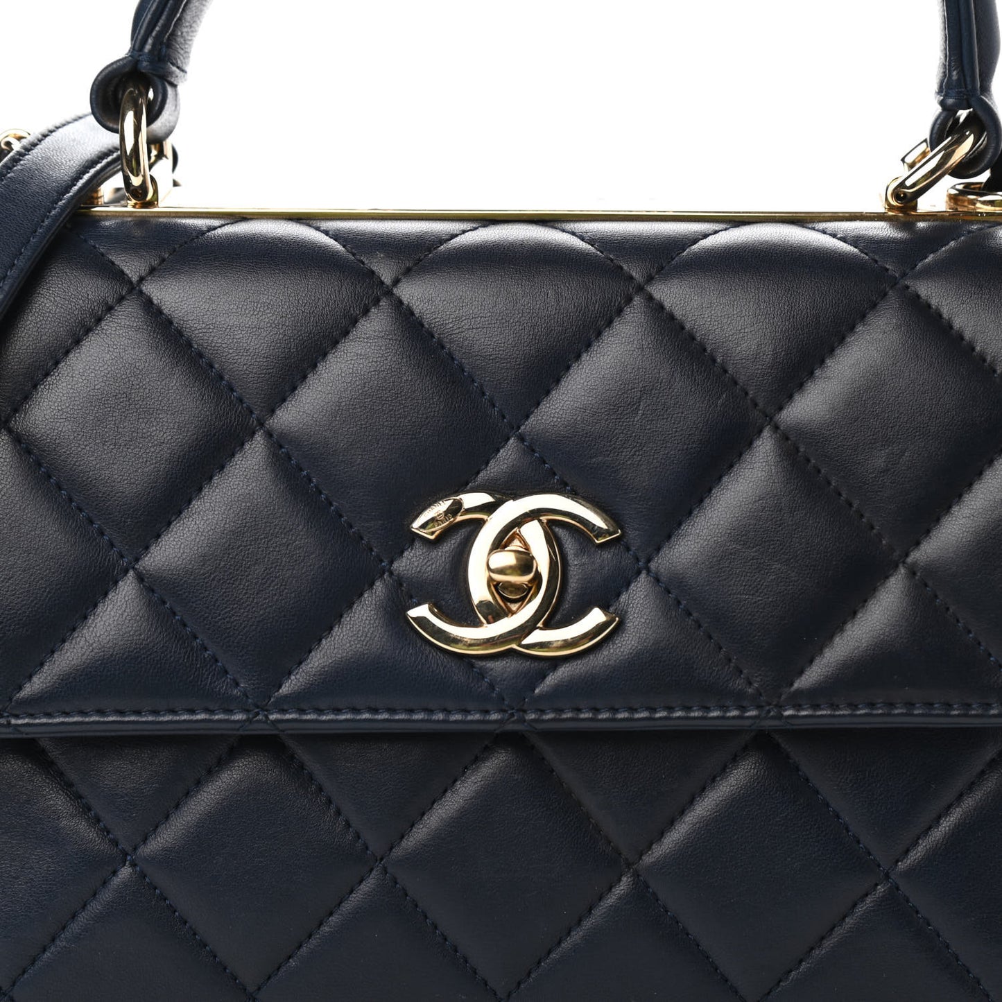 Lambskin Quilted Small Trendy CC Dual Handle Flap Bag Navy