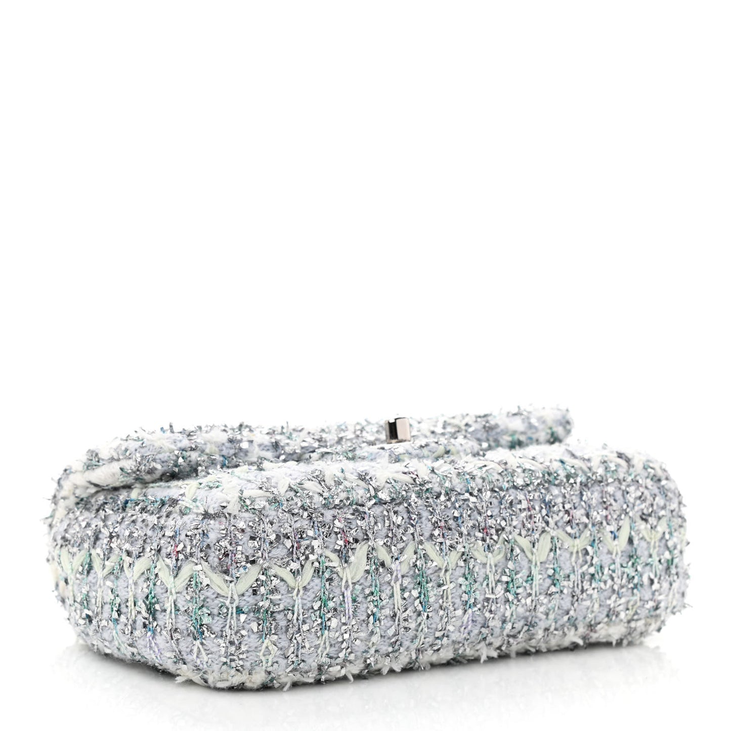Tweed Quilted Mini Rectangular Flap Light Green Silver White