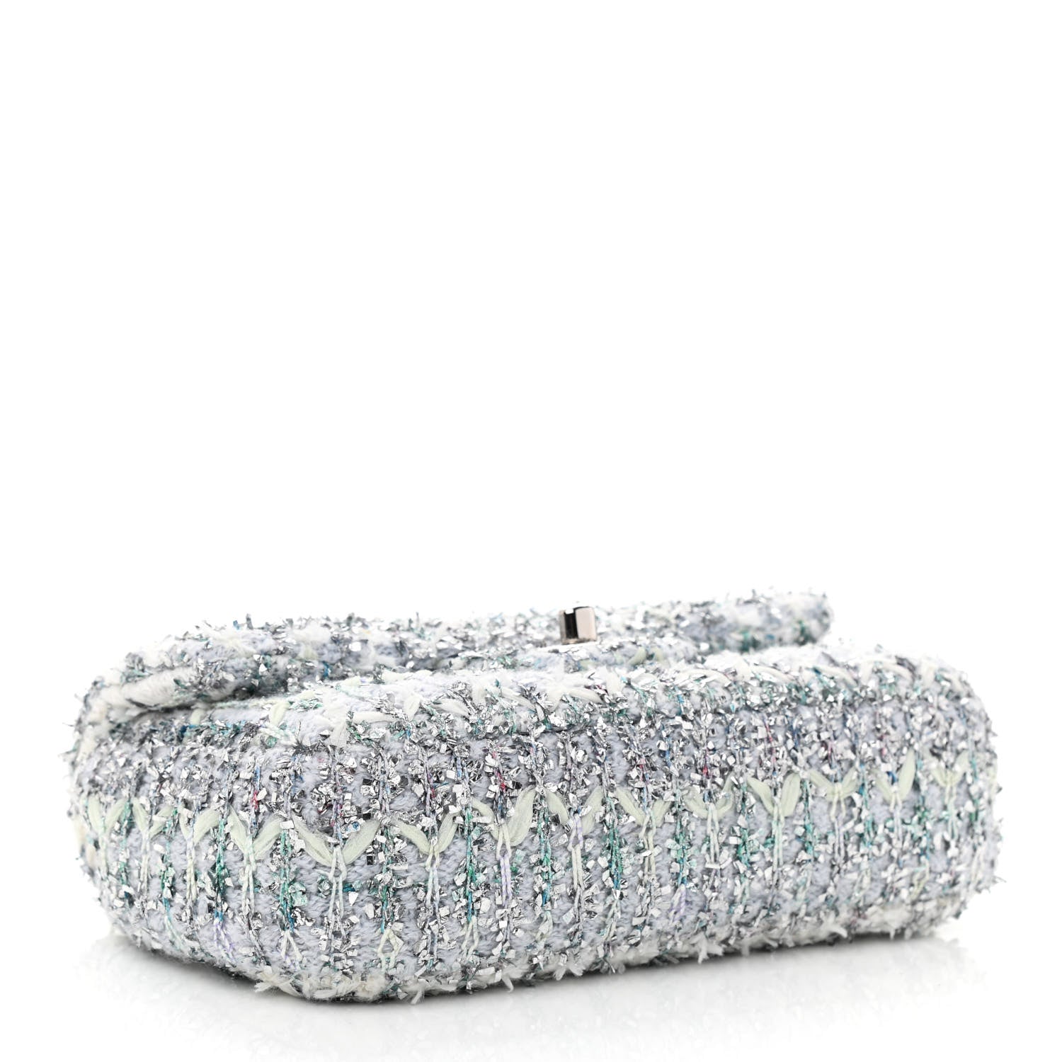 Chanel Tweed Quilted Mini Rectangular Flap Light Green Silver White 4 of 11