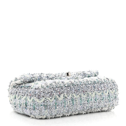Chanel Tweed Quilted Mini Rectangular Flap Light Green Silver White 4 of 11
