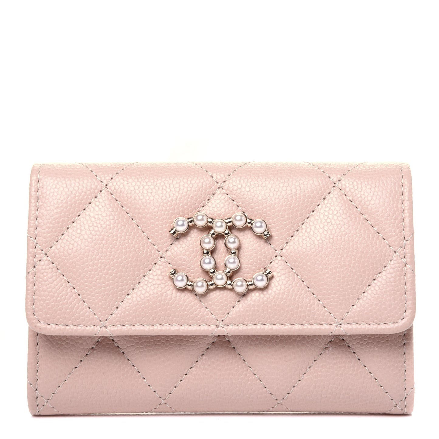 Caviar Pearl Quilted Coco Candy Flap Card Holder Beige