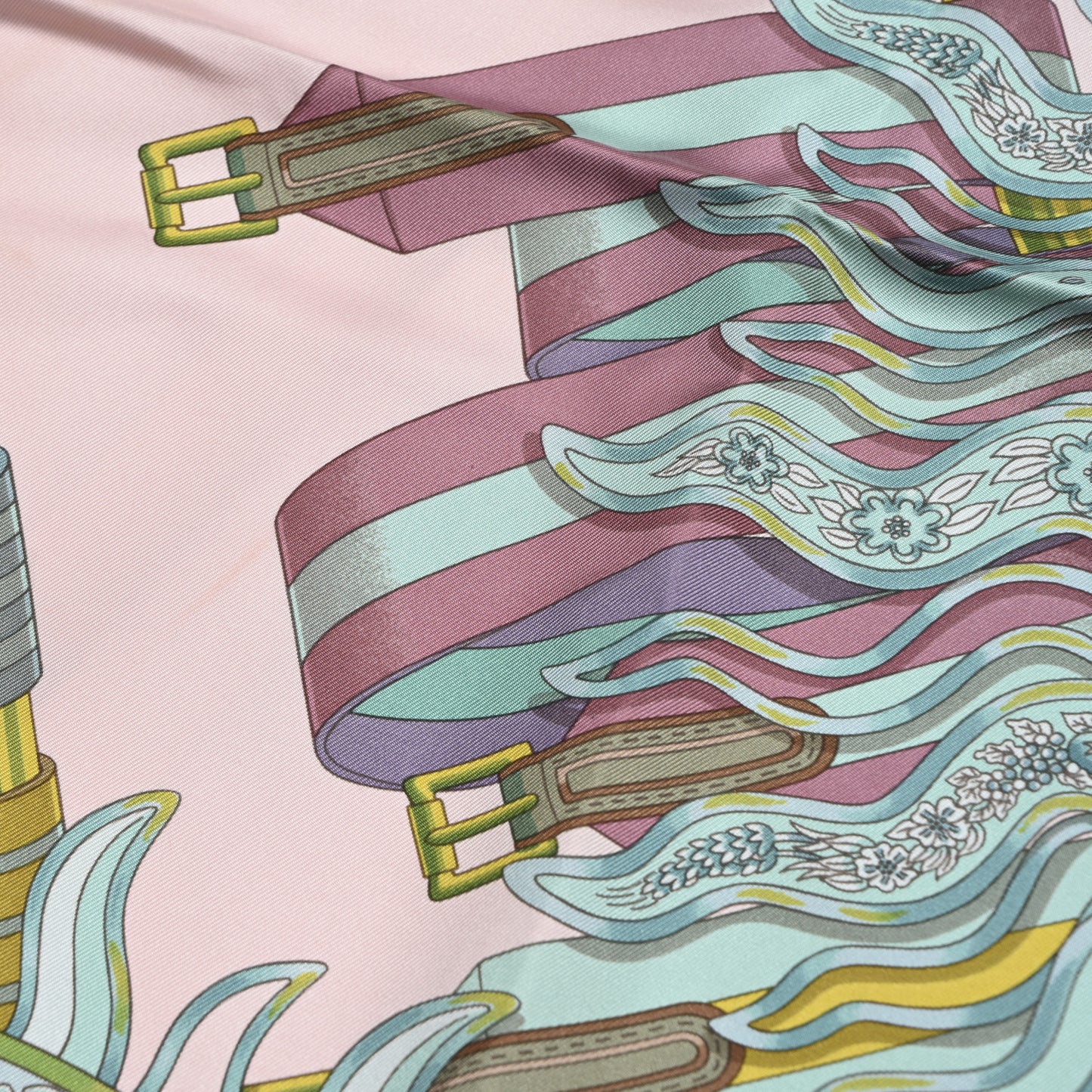 Silk Les Sangles de Phoebus Scarf 90 Rose Pale Aqua Arnica