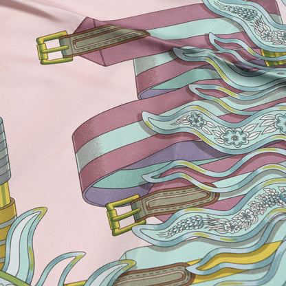 Hermes Silk Les Sangles de Phoebus Scarf 90 Rose Pale Aqua Arnica 5 of 5