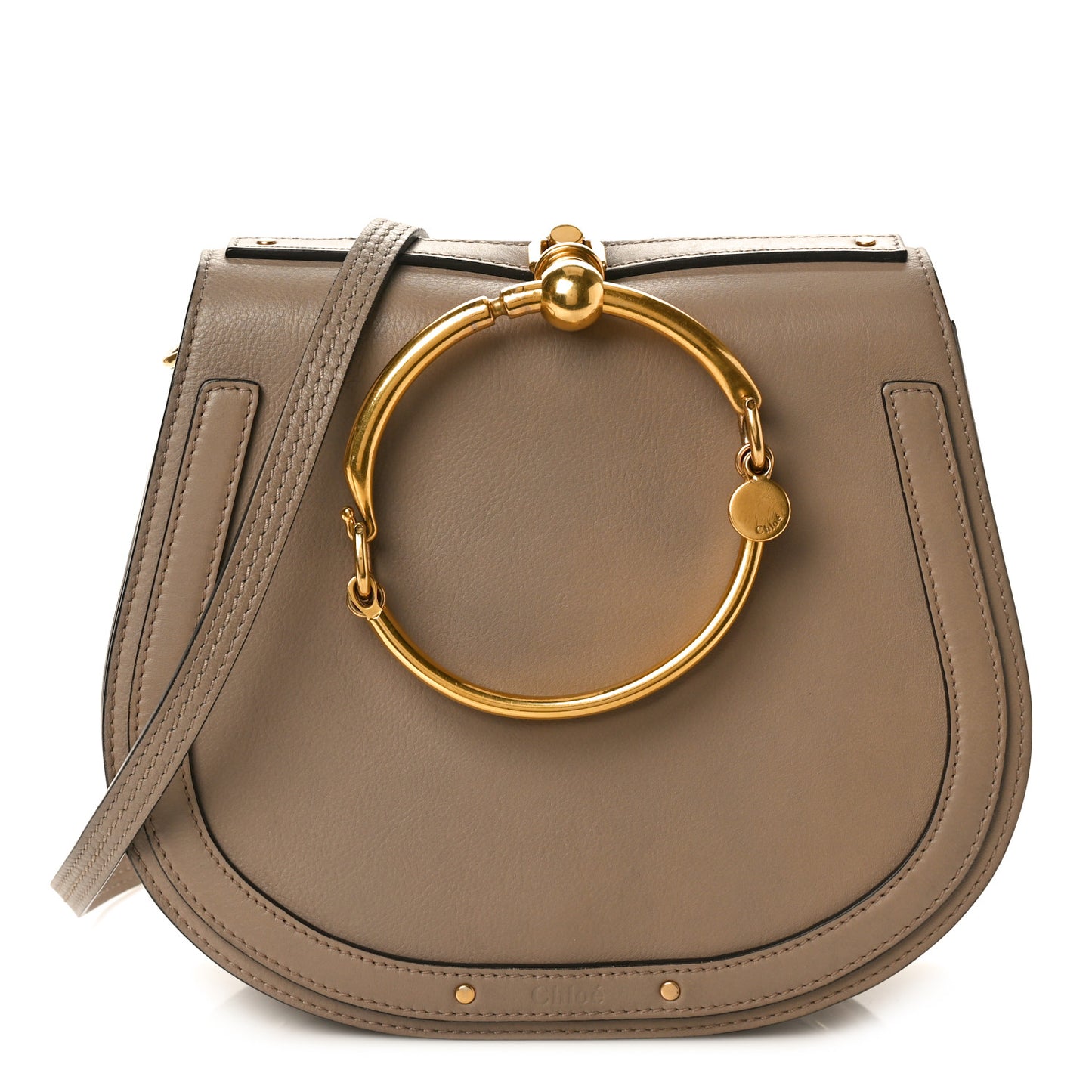 Calfskin Suede Medium Nile Bracelet Bag Motty Grey