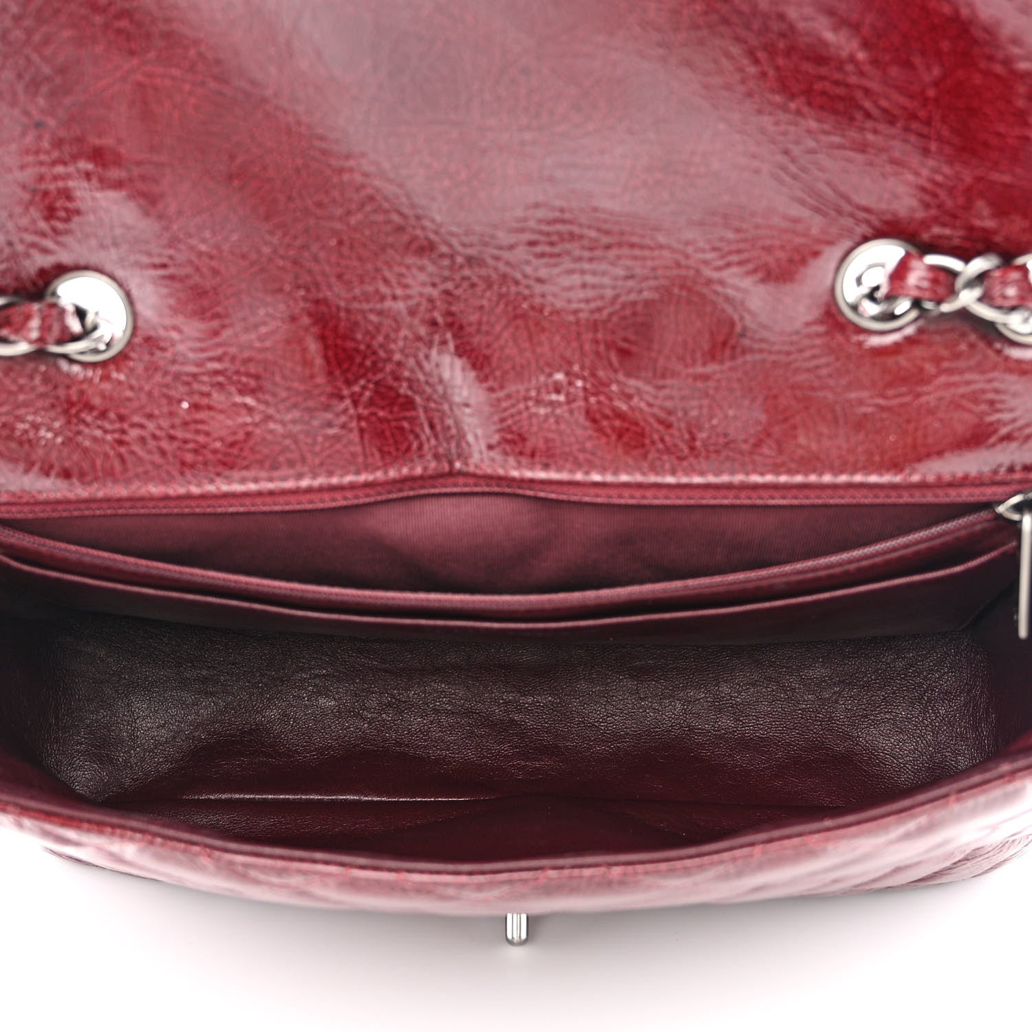 Chanel Crinkled Patent Quilted Jumbo Single Flap Burgundy 6 of 13