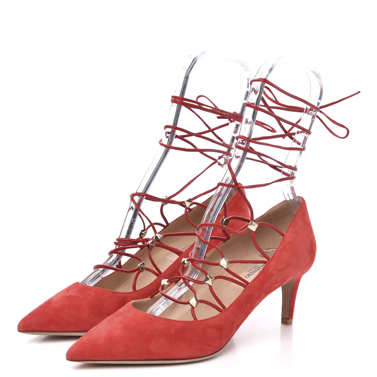 Suede Rockstud Gladiator Lace Up Pumps 36.5 Rosso Valentino