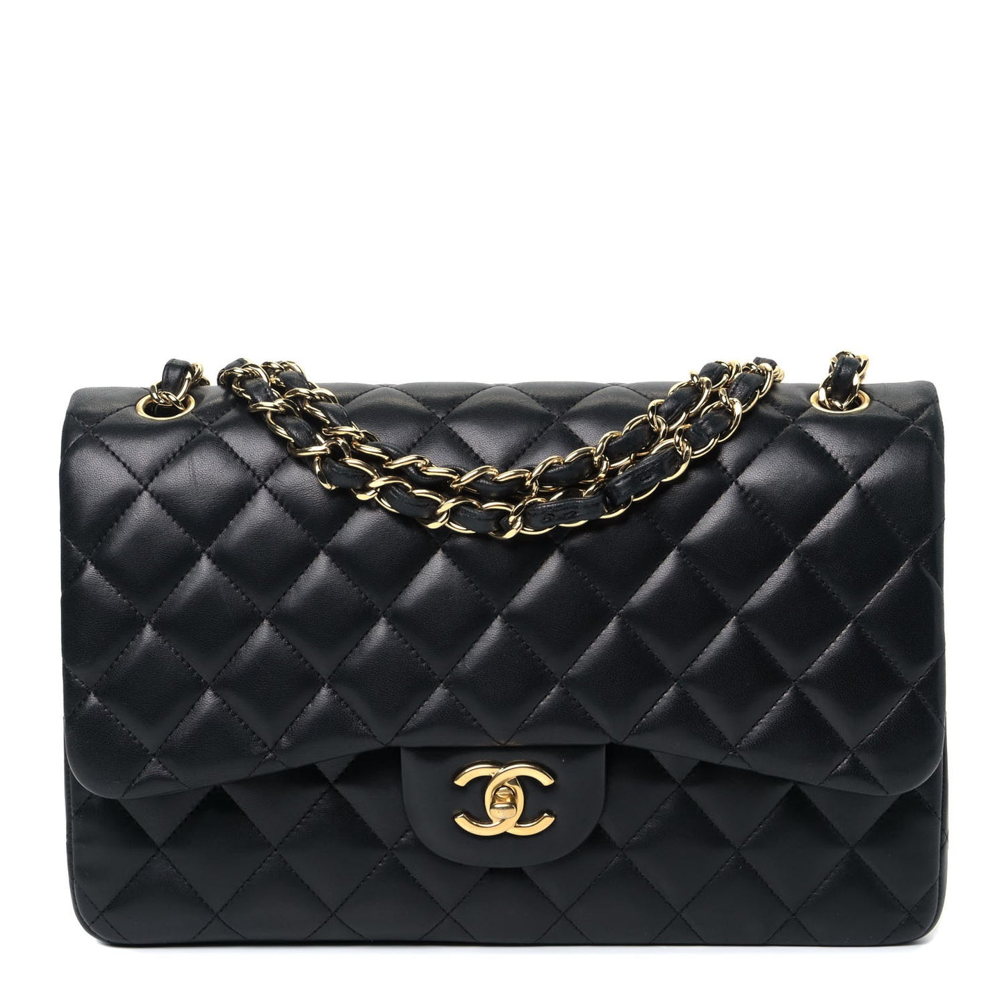 Lambskin Quilted Jumbo Double Flap Black