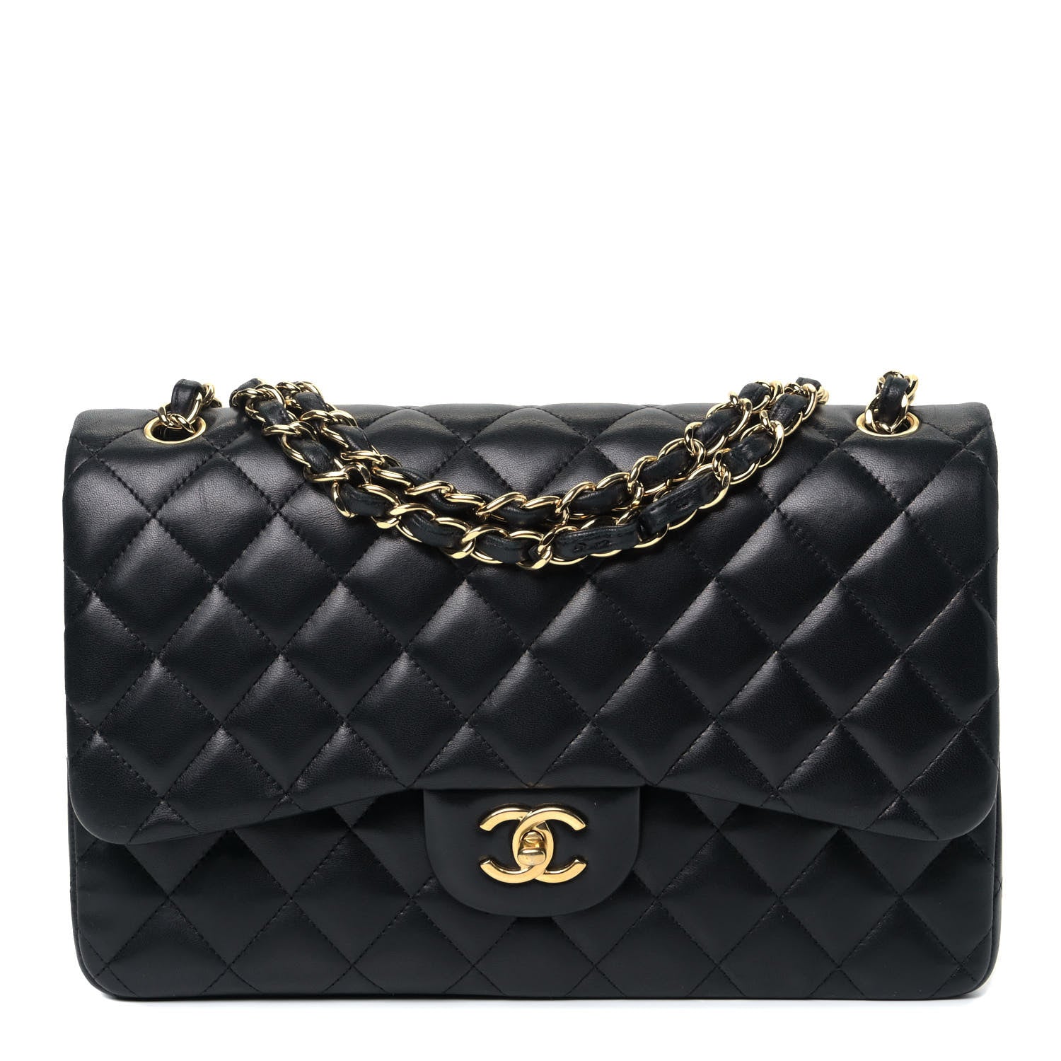 Chanel Lambskin Quilted Jumbo Double Flap Black 1 of 5