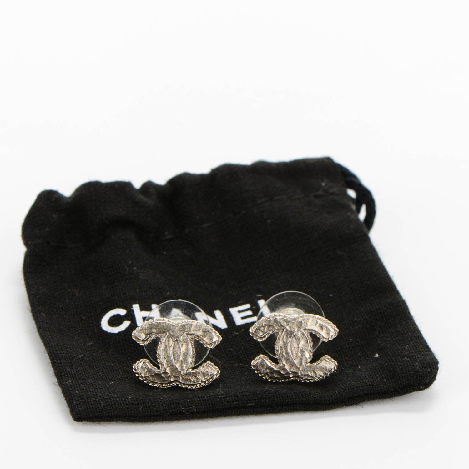 Chanel Hammered CC Earrings Silver 5 of 5