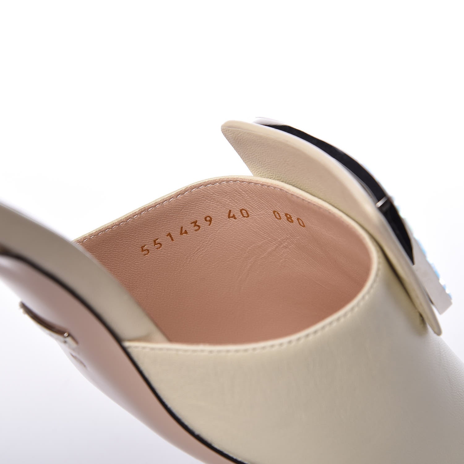 Gucci Malaga Kid Crystal Square G Madelyn Mules 40 Vintage White 9 of 11