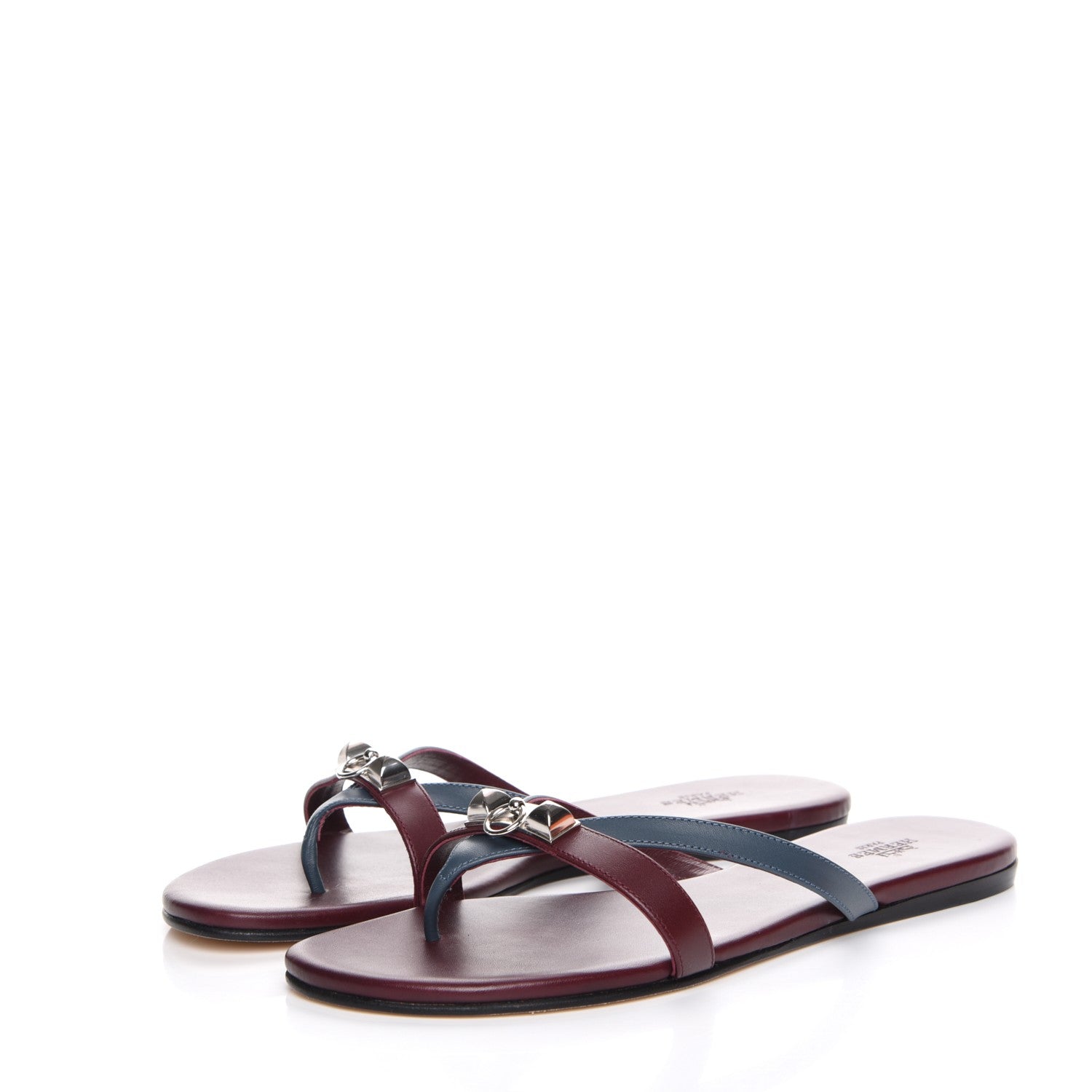 Hermes Nappa Calfskin Corfou Sandals 38 Bleu Ardoise Bordeaux 3 of 10