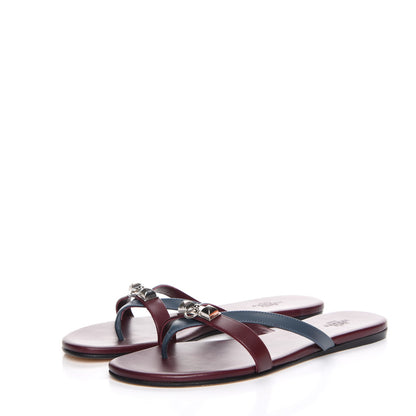 Hermes Nappa Calfskin Corfou Sandals 38 Bleu Ardoise Bordeaux 3 of 10