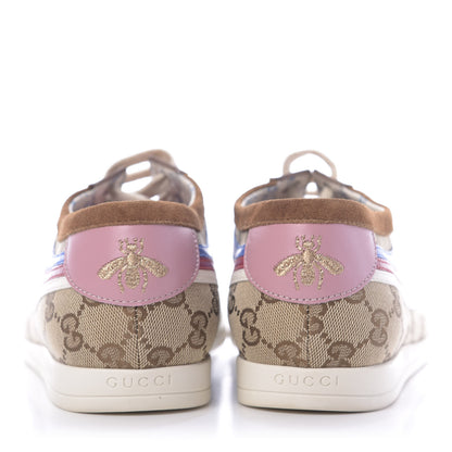 Gucci Suede Monogram Web Womens Falacer Sneakers 42 Nocciola Beige Mystic White Hibiscus Red 4 of 10