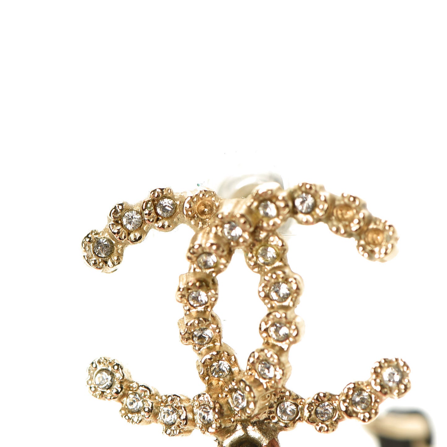 Lambskin Pearl Crystal CC Chain Hoop Earrings Gold Black